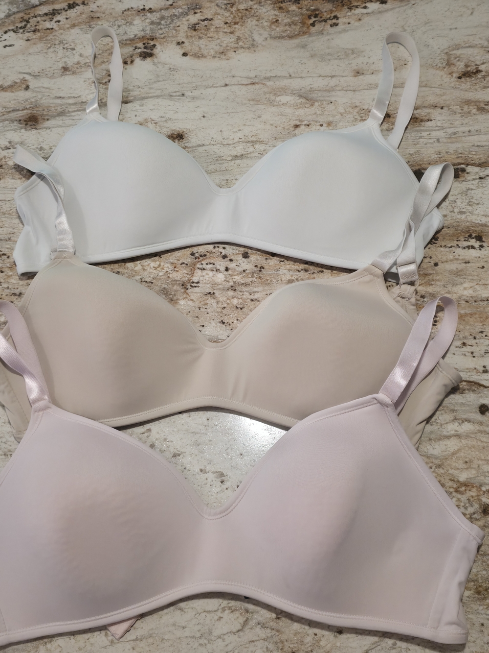 3 Women’s Seamless Light Support T-Shirt Bra - White, Nude, Blush Size 38C
